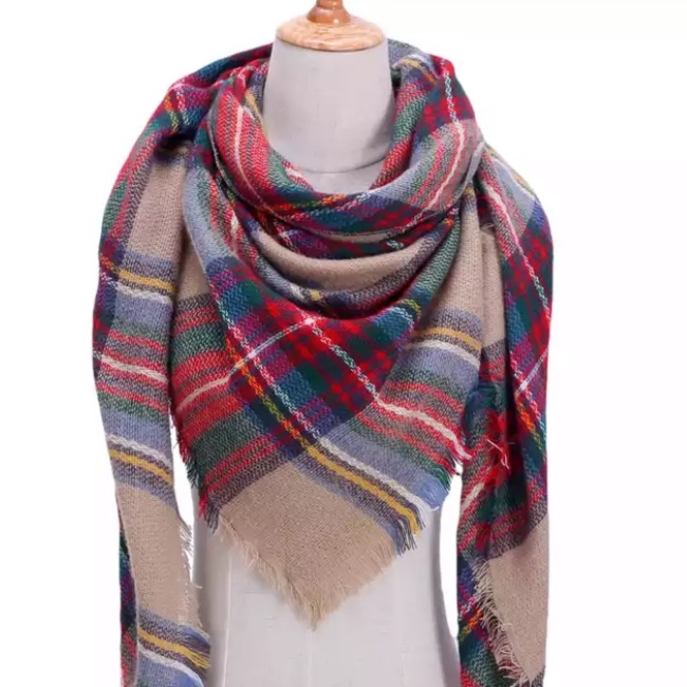 Plaid Triangle Scarf - Picture 2 of 5
